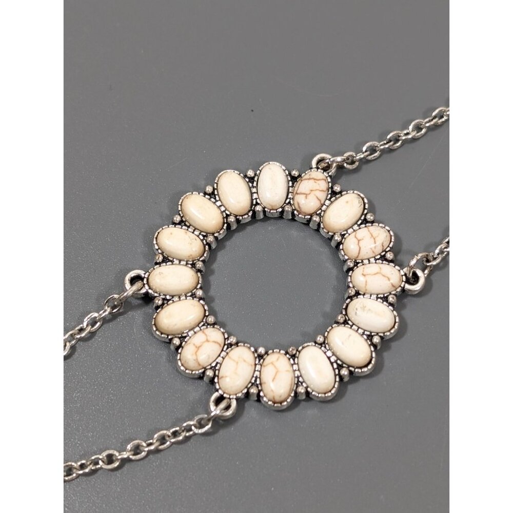 Plunder White Stone Boho Flower Double Chain Bracelet Coastal Beach 8"